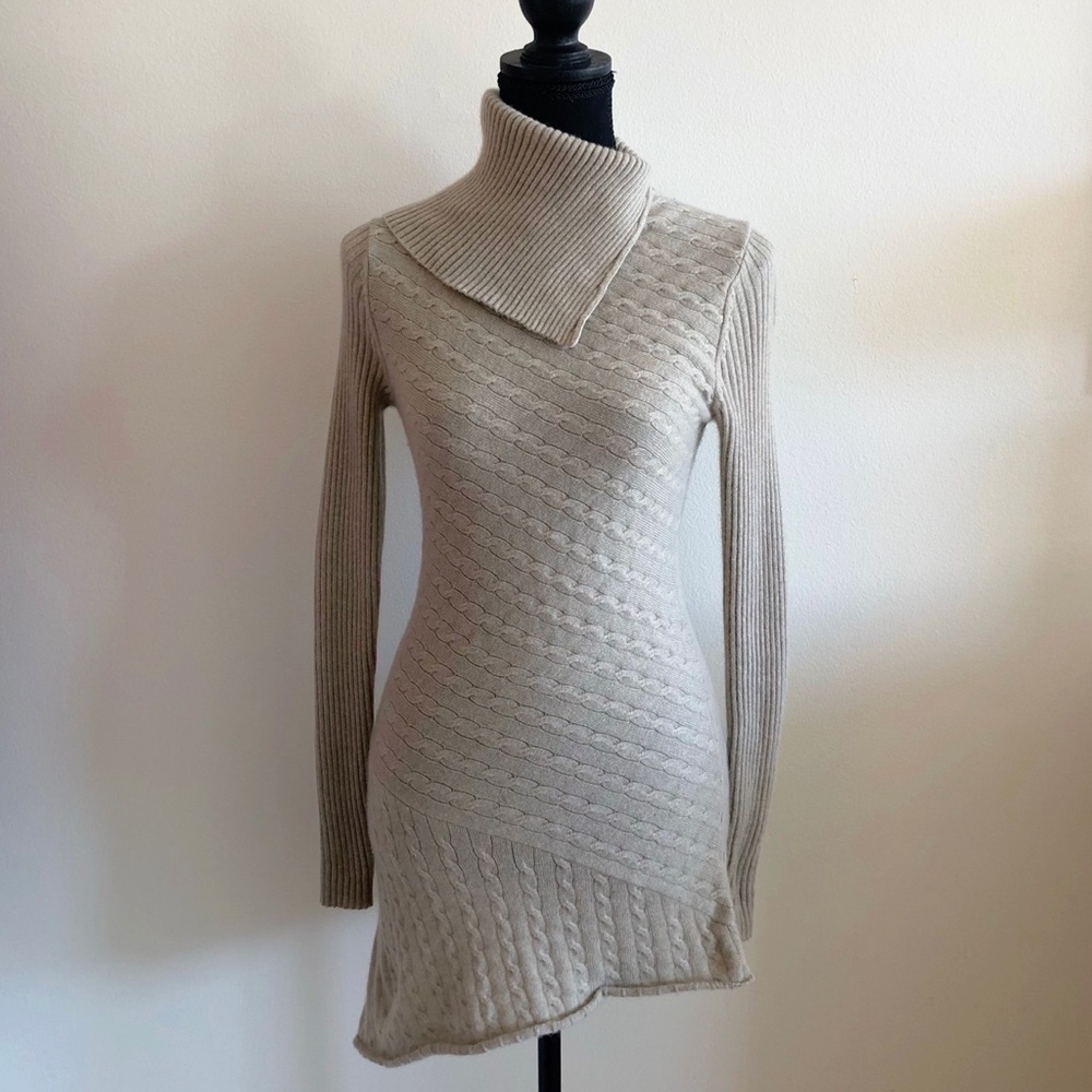 Women's Cream Sweater with Asymmetrical Neckline